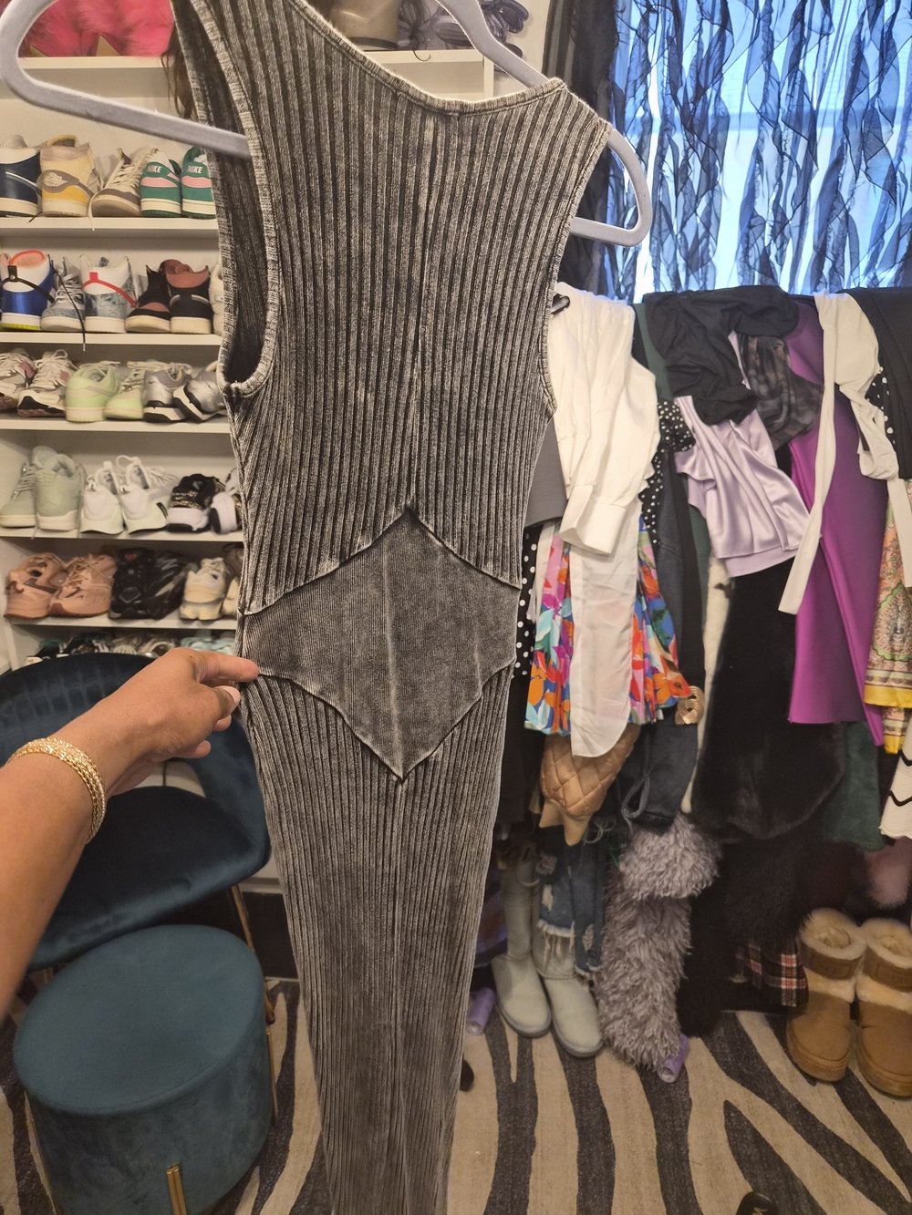 Ribbed Gray Bodycon Midi Dress - Sleeveless